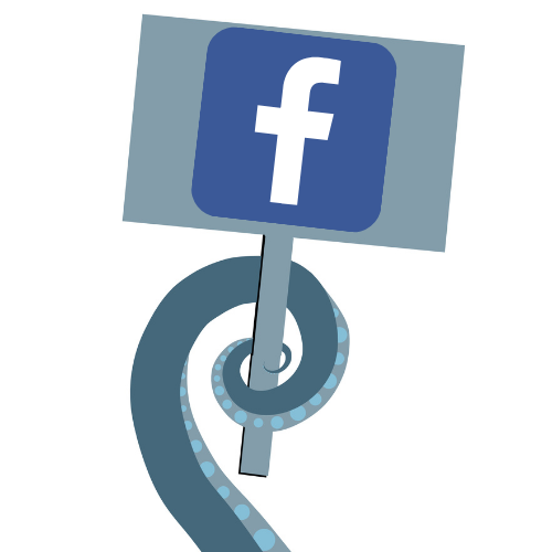 octopus arm holding facebook sign with link